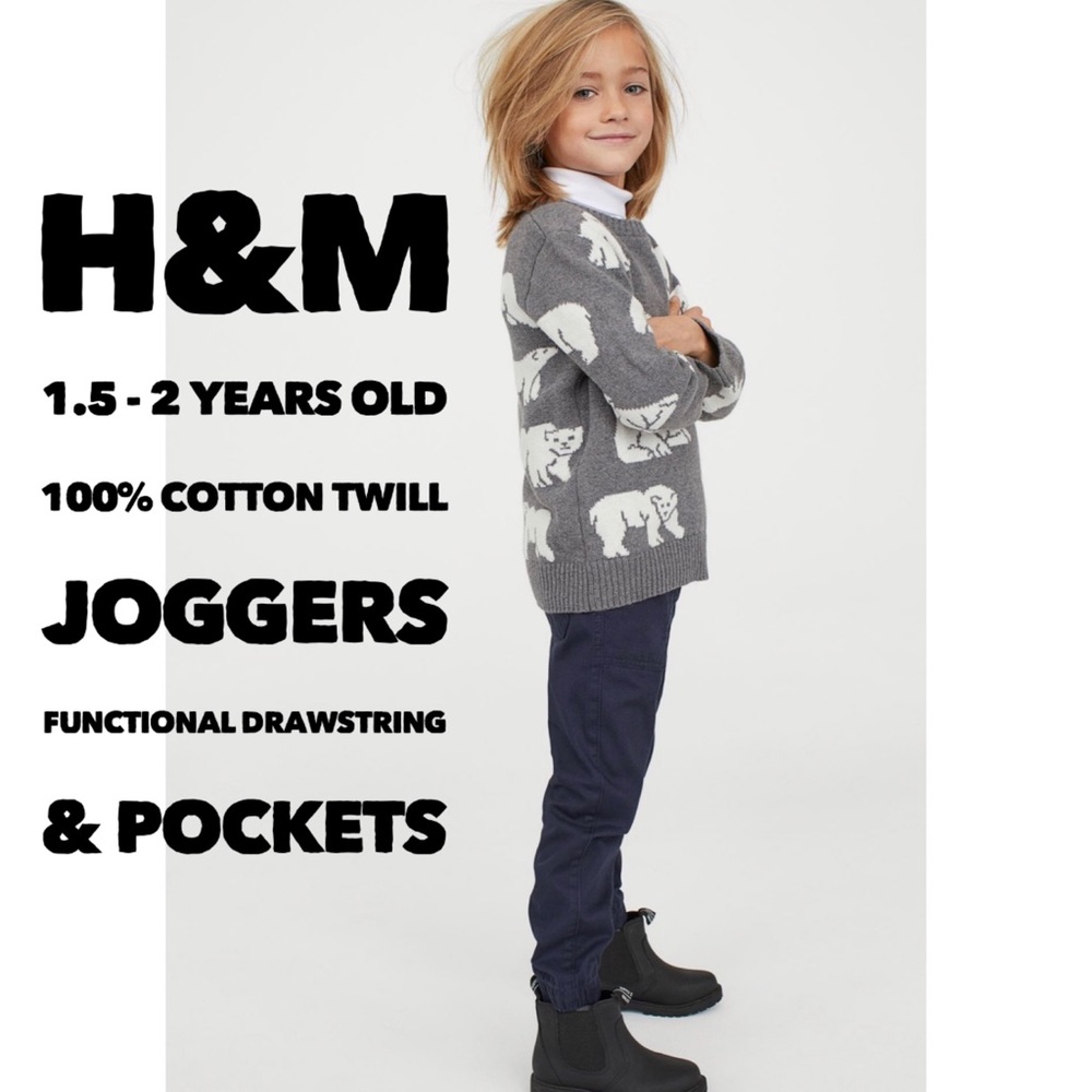 H&M, 1.5 - 2T Navy Cotton Twill Joggers